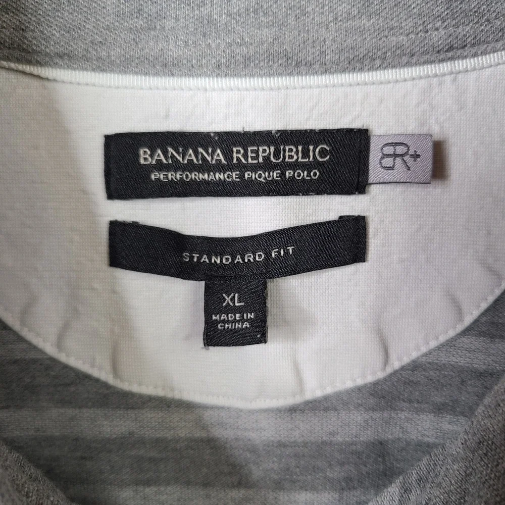 Banana Republic Polo Mens XL Gray Striped Performance Pique Standard Fit Cotton